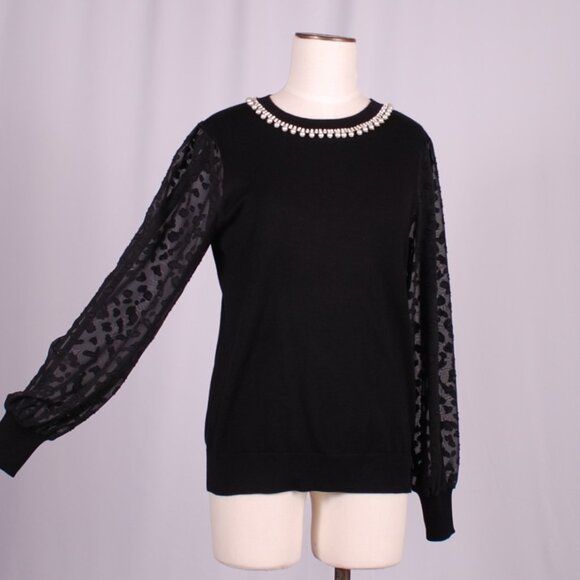EUC Rio & Rian NY Black Embellished Neckline Sweater, Sz - M - Picture 6 of 13
